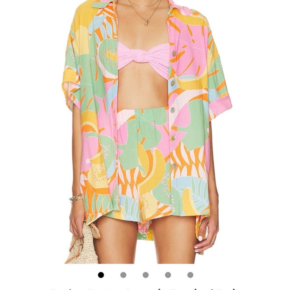 Show Me Your Mumu Tropical Button-Up Shirt and Short Set - Pink